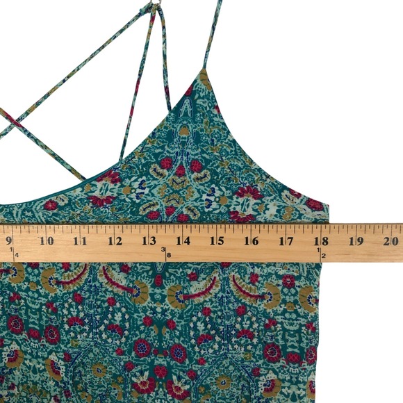 MAEVE Anthropologie 100% Silk Paisley Strappy Tunic Top Sz 8 Teal Hi-Lo Lined - Picture 10 of 11
